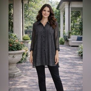 Kathie Lee Collection Black Cream Sheer Tunic